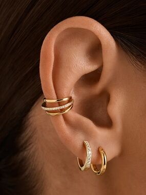Gold Pave Sapphire Layered Ear Cuff